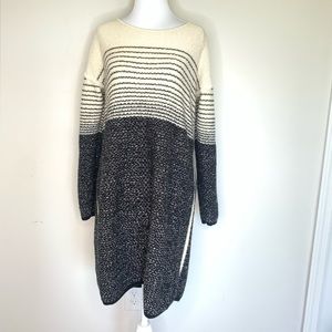 Athleta Womens Fireside Sweater Dress Merino Extrafine Wool Black Cream Large